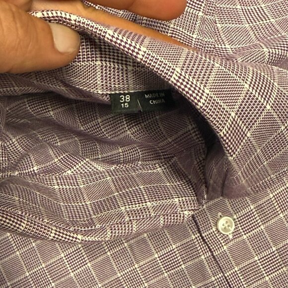 Hugo Boss Slim Fit Dress Shirt Check Houndstooth Cotton Pink 38 15 Small - Picture 7 of 10